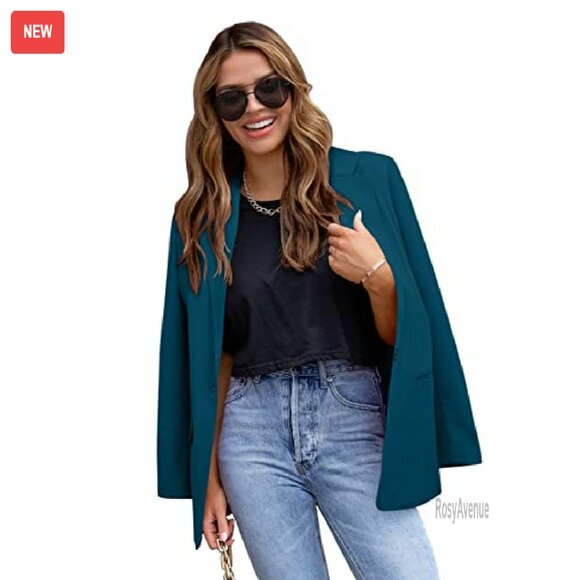 Women's Casual Blazer Long Sleeve Open Front Work Office Jacket - Picture 3 of 7